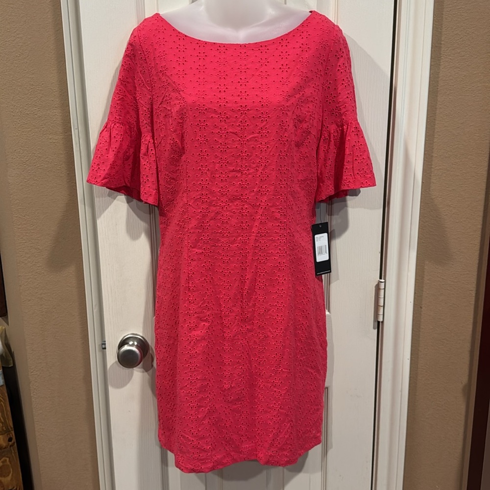 NWT - Karl Lagerfeld Pink Eyelet Dress. Sz 10